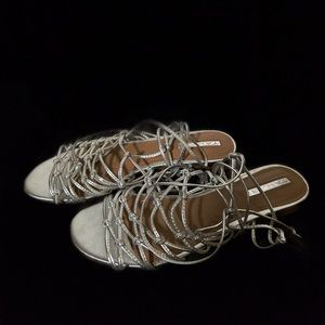 Tahari Caper Leather Cage Strappy Wedge Sandals